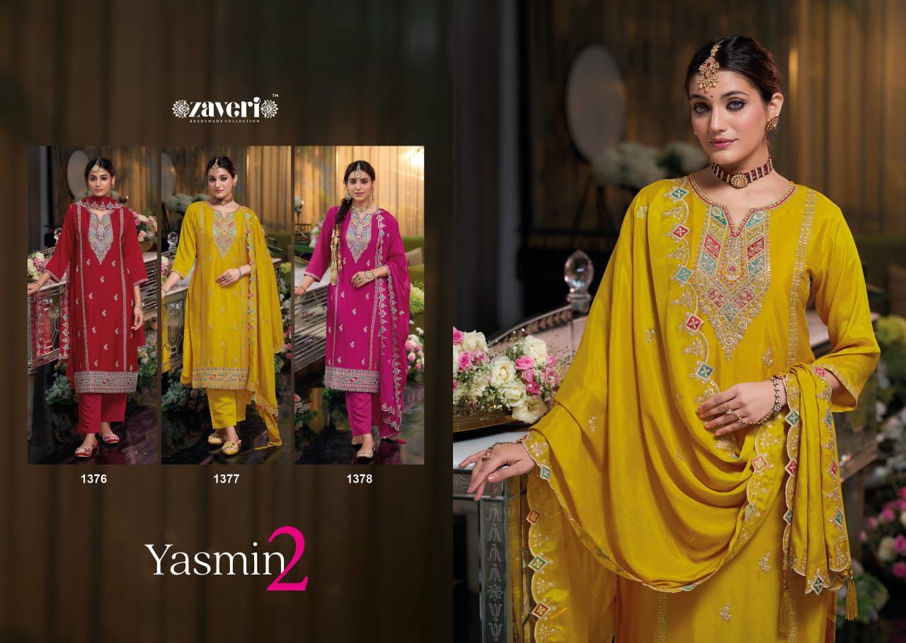 Yasmin Vol 2 By Zaveri Chinon Embroidery Kurti With Bottom Dupatta Wholesale Online